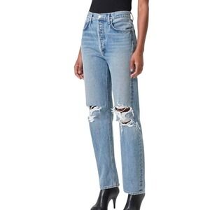 AGOLDE Riley High Rise Straight Crop Distressed Jeans Size Medium Wash‎ Denim